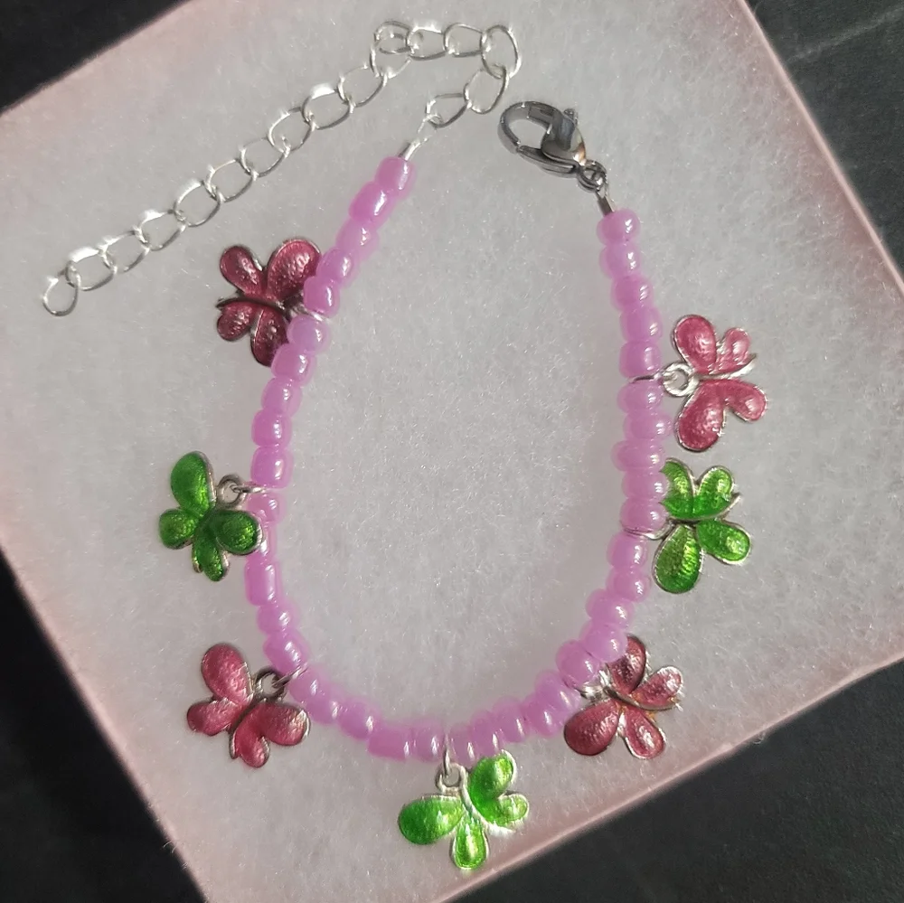 GIRLSPINK BEAD ENAMEL BUTTERFLY LOVERS BRACELET 1 SIZE
